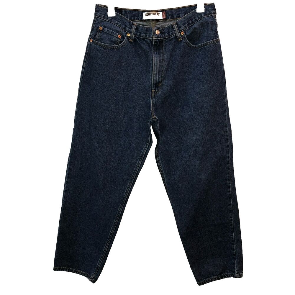 Levis 560 Comfort Fit Mens Jeans 36x32 Dark Wash Tapered Leather Patch Y2K